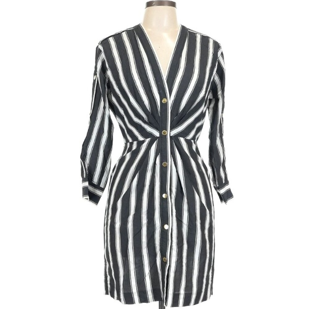 Sandro Paris Long Sleeve Button Black White Striped Dress Size XS NWOT